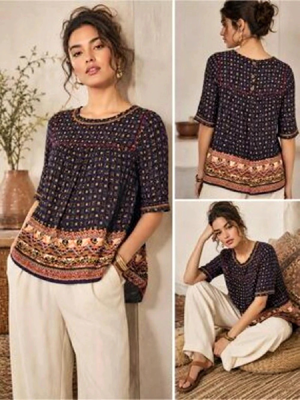 Anthropologie Brand Holding Horses Embroidered Tunic in Blue Size Medium Like Ne